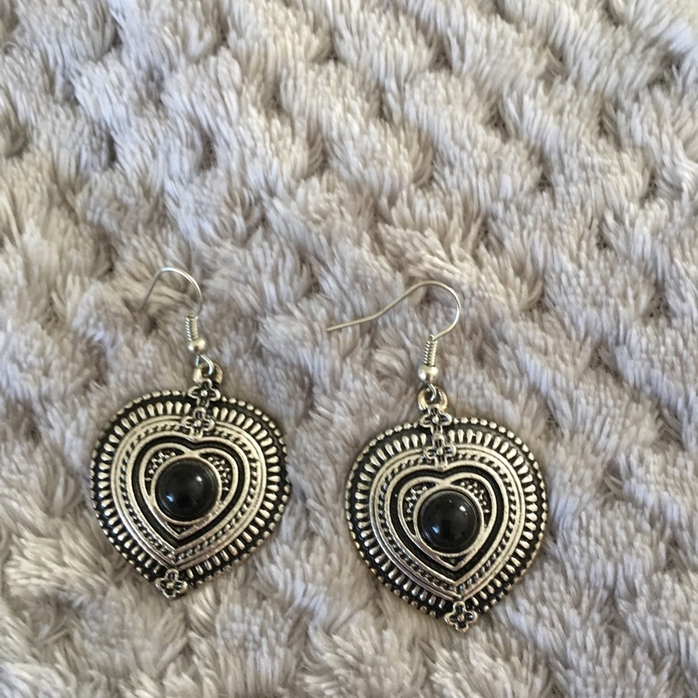 Heart Shaped Silver Hook Earrings.